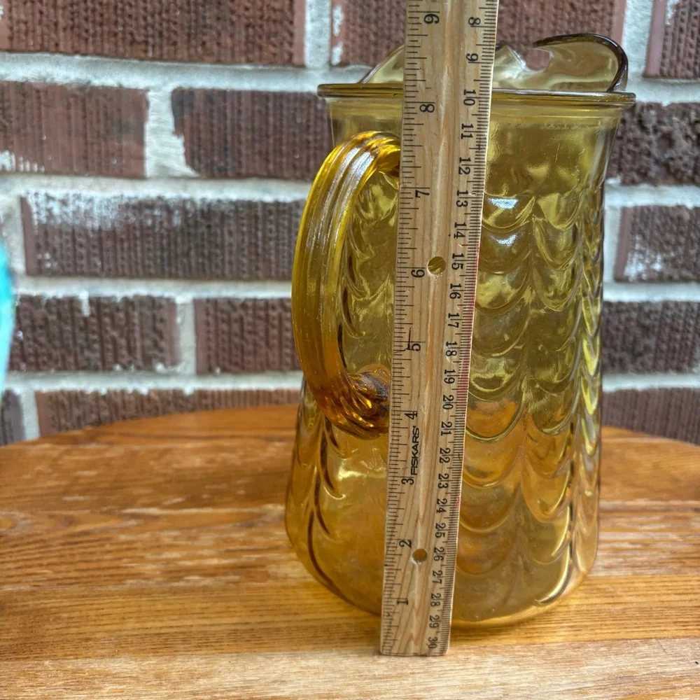 Vintage Libbey Glass Drape Honey Gold Amber Pitcher